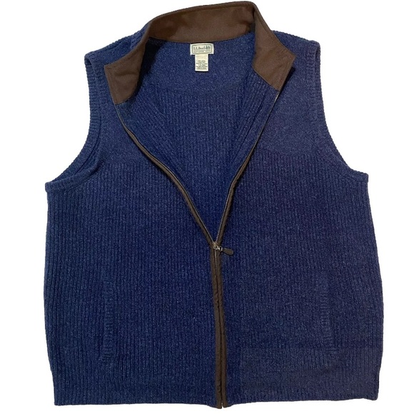 LL Bean Waterfowl Full-Zip Sweater Vest Mens XXL Navy Blue Merino Lambs Wool EUC - Picture 3 of 10